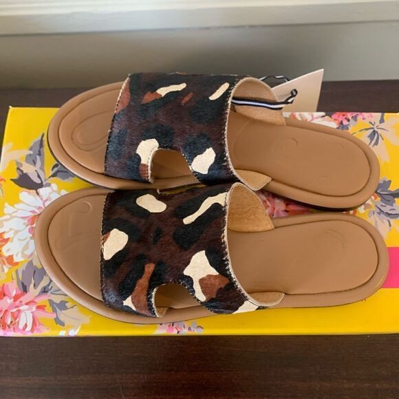 Joules Avondale boho chockleoprd leopard s print slip-on Leather sandal size 5 - Picture 2 of 8